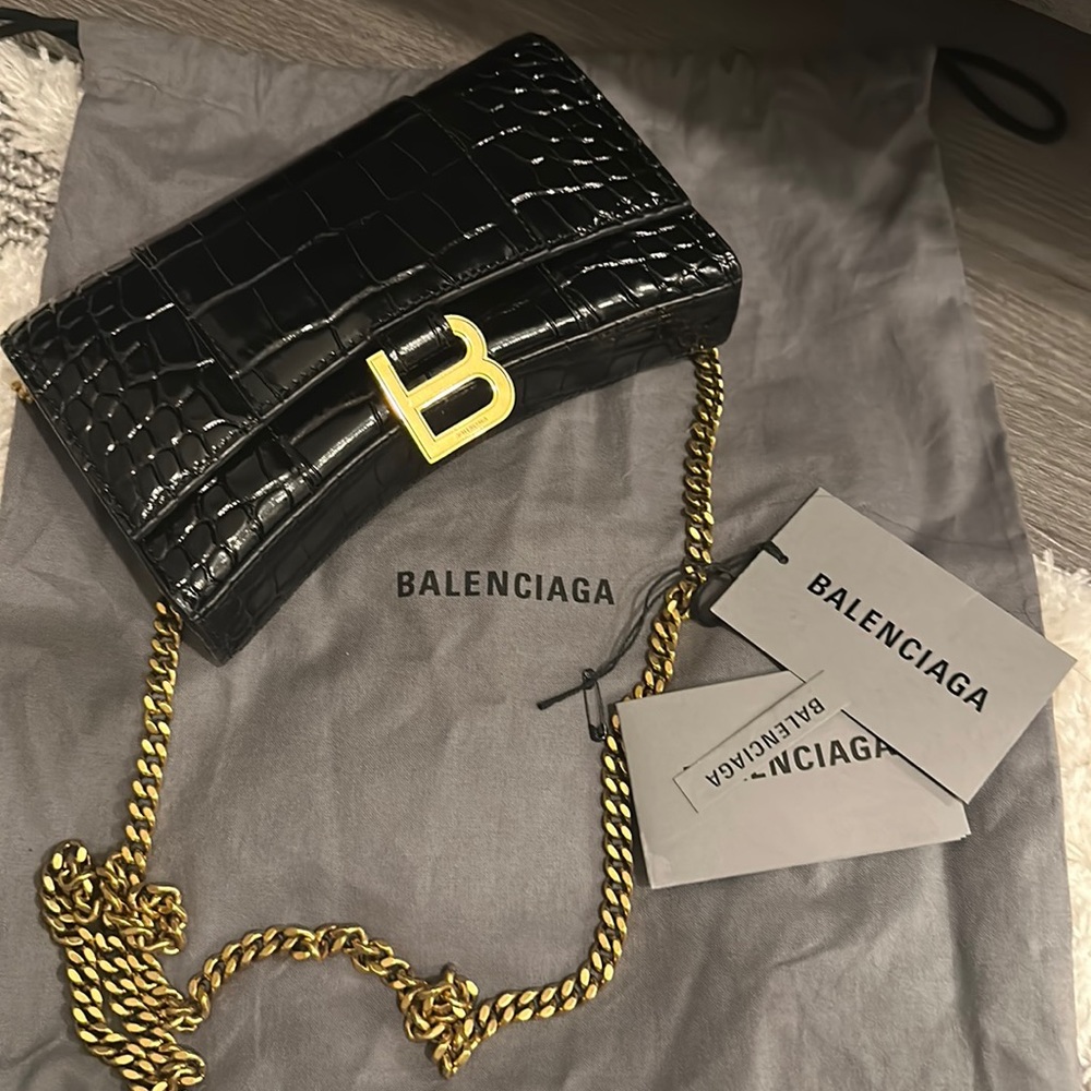 Balenciaga Hourglass Leather Wallet on chain
